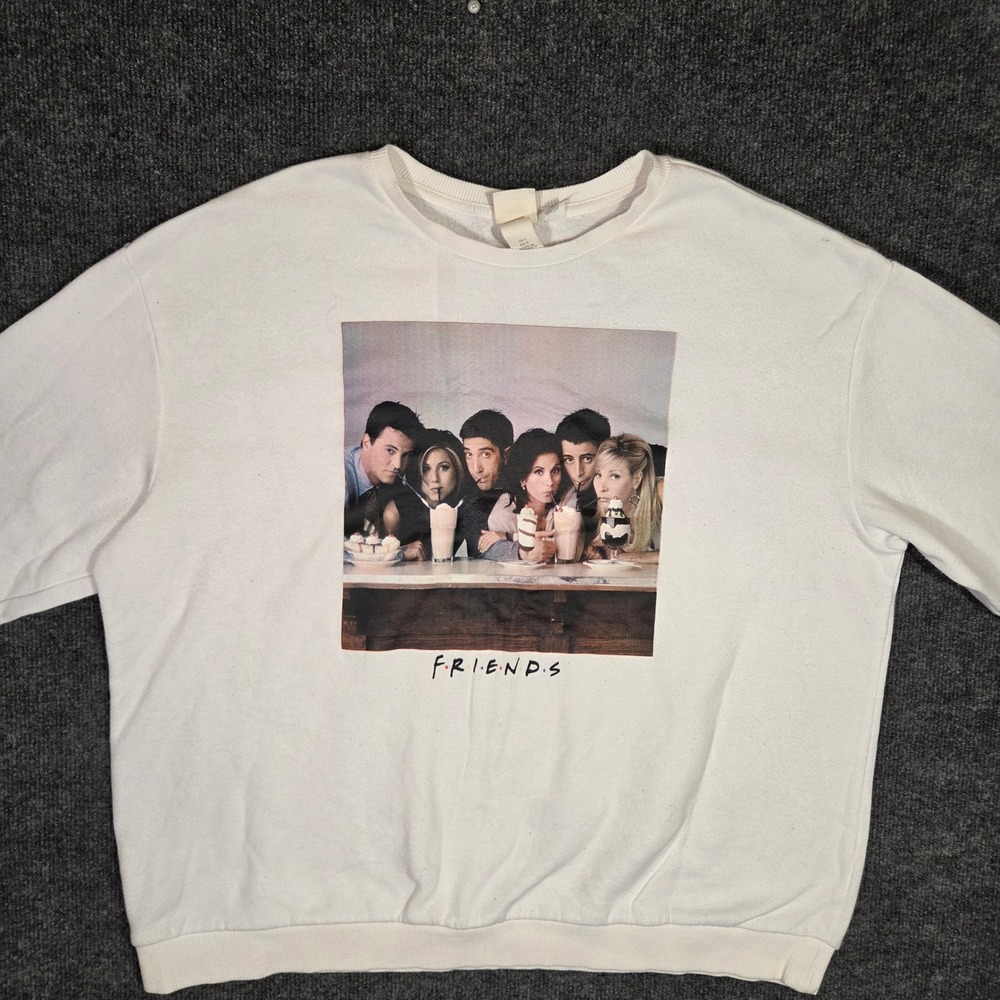H&M Friends TV Show Sweatshirt Large White Graphic Milkshake Pullover Crewneck
